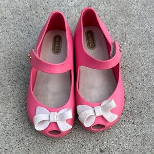 Mini Melissa Pink Girls' Mary Jane Sandals with White Bows